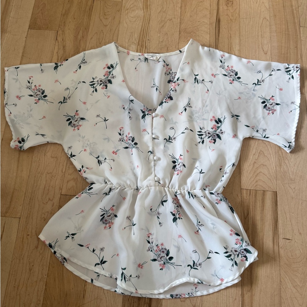 Sienna Sky Floral V-Neck Blouse - White and Pink